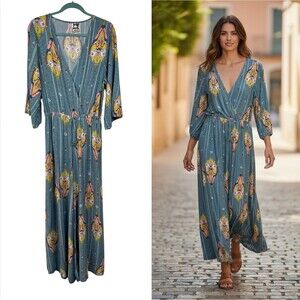 Jaase Anthropologie Paisley Boho Jumpsuit Wide Leg Drawstring Waist Sz L